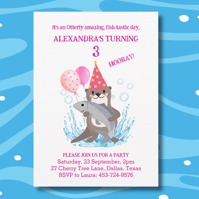 Jolie Rose Girl Sea Otter Invitation Anniversaire (Créateur téléchargé)