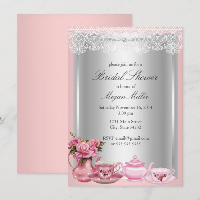 Jolie Rose High Tea nuptiale Invitation douche (Devant / Derrière)