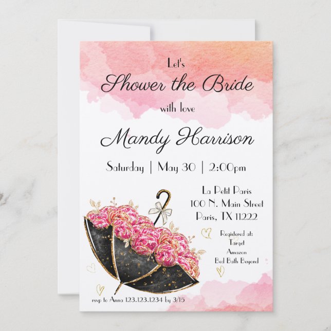Jolie rose Parisienne Invitation Douche Nuptiale (Devant)