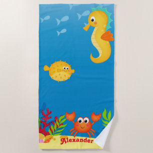 Jolie Serviette de plage pour hippocampe et crabe