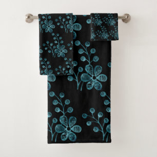 JOLIE SERVIETTE DE SALLE DE BAINS FLORALE BLEU ET 