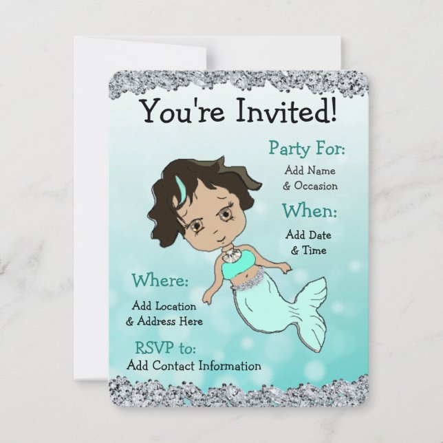 Jolie Sirène Anniversaire Fête Invitations (Devant)