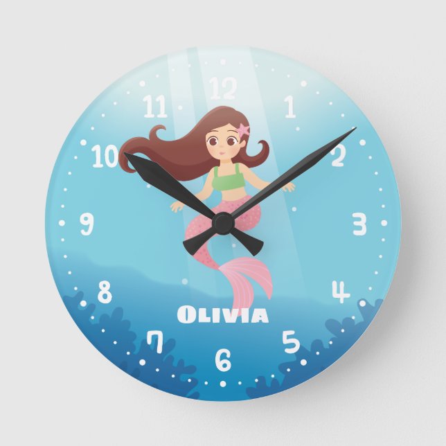 Jolie Sirène Filles Chambre Décor Mur Horloge (Recto)