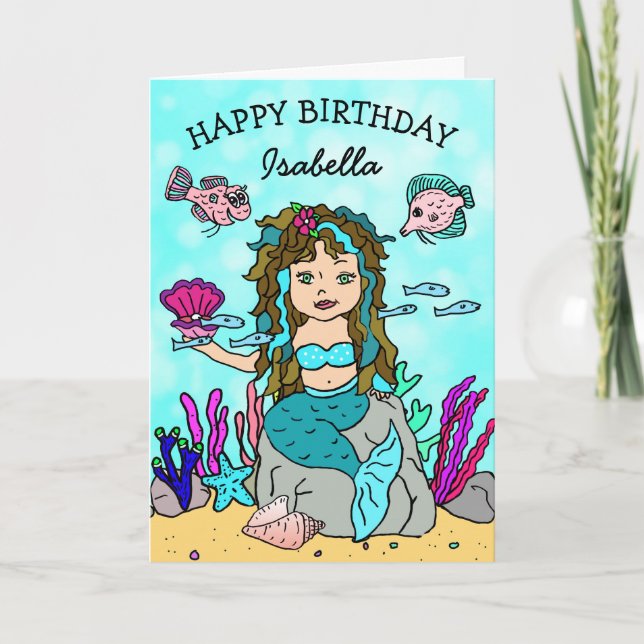 Jolie Sirène Turquoise Bonne Carte Anniversaire (Devant)