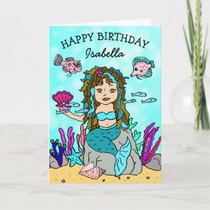 Jolie Sirène Turquoise Bonne Carte Anniversaire