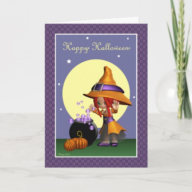 Jolie Sorcière Bonne Carte de voeux Halloween (Devant)