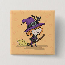 Jolie sorcière d'Halloween et chat | Badge