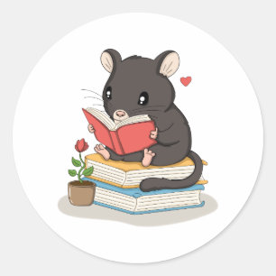 Jolie Souris en train de lire - Autocollant pour a