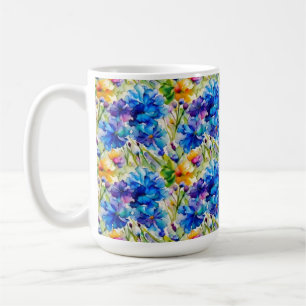 Jolie tasse aquarelle bleue art floral 