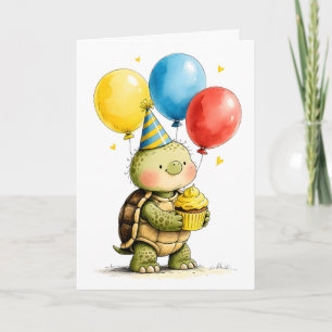 Jolie Tortue avec Carte d'Anniversaire pour Enfant