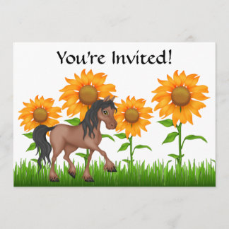 Jolie tournesol et cheval Invitation fête d'annive