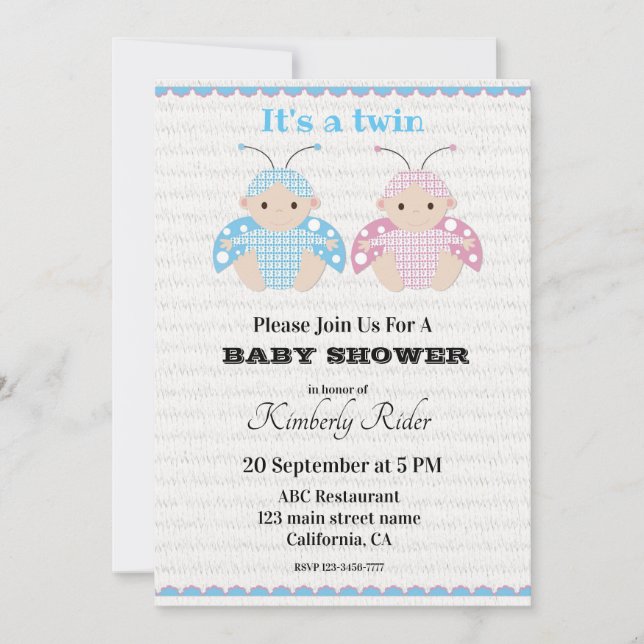 Jolie Twin Baby Shower Invitations (Devant)