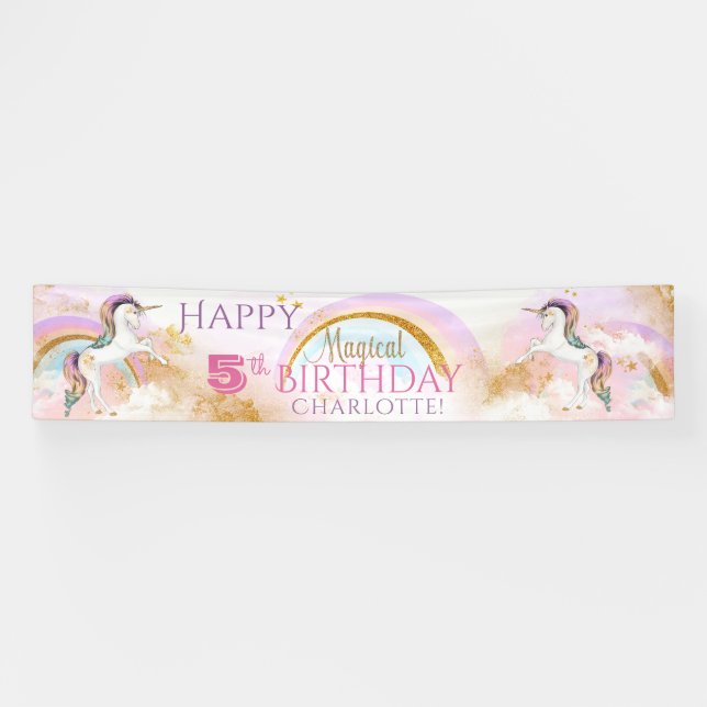 Jolie Unicorn Anniversaire bannières de fête (Horizontal)