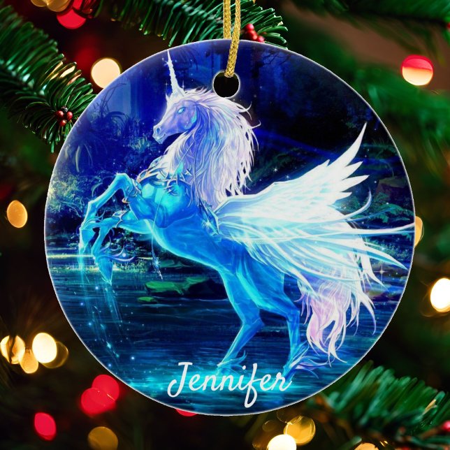 Jolie Unicorne Christmas Tree Ornement Nom et date (Créateur téléchargé)