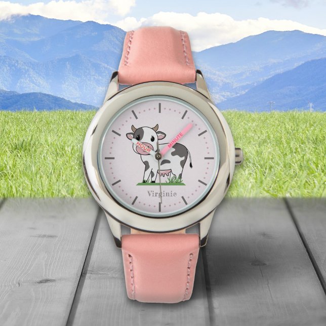 Jolie Vache montre rose (Cute Cow Pink Watch)