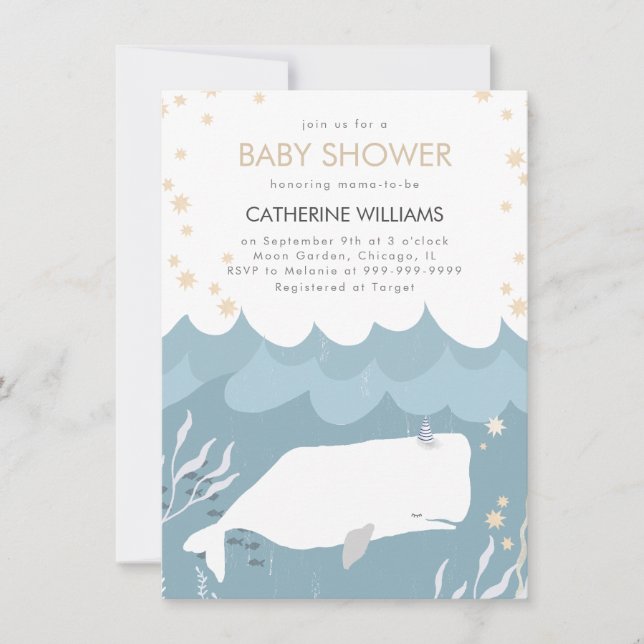 Jolie White Whale Baby shower Invitation (Devant)