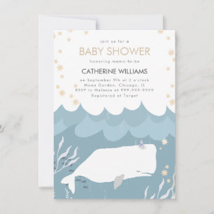 Jolie White Whale Baby shower Invitation