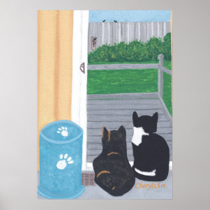 Jolies affiches de deux chats regardant les oiseau