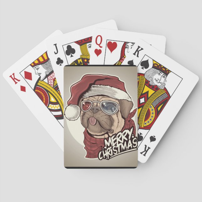 Jolies cartes de jeu de Père Noël Pug (dos)