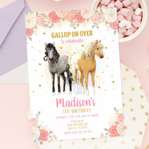 Jolies chevaux et fleurs Invitation Anniversaire