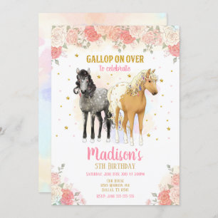 Jolies chevaux et fleurs Invitation Anniversaire 