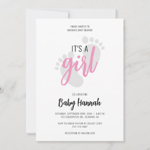 Jolies Empreintes Roses C'est une Fille Invitation