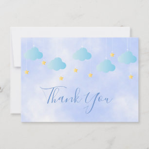 Jolies Étoiles Dorées Nuages Bleus Écriture Merci