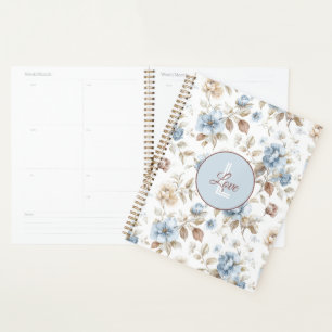 Jolies Fleurs Bleues Crème Beige Marron