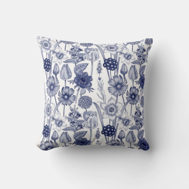 Jolies fleurs bleues et blanches No 1 Coussin (Recto)