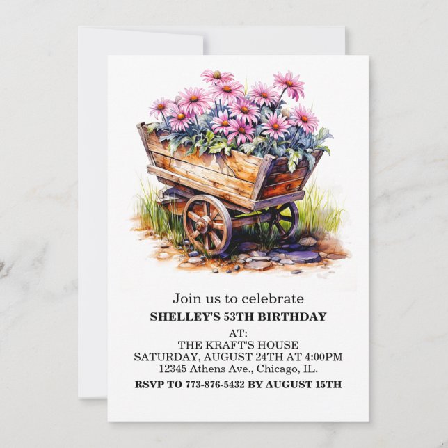 Jolies Fleurs d'Aster Invitations de fête d'annive (Devant)