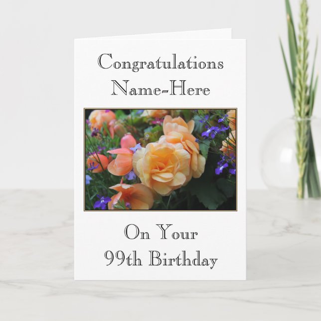 Jolies Fleurs, Nom personnalisé 99e Carte Annivers (Devant)