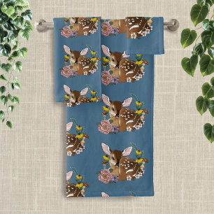Jolies Fleurs Sauvages Faon Bleu Bébé Cerf Forêt
