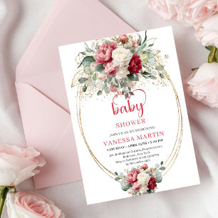 Jolies invitations bébé Boho Bourgogne Rose Or Flo