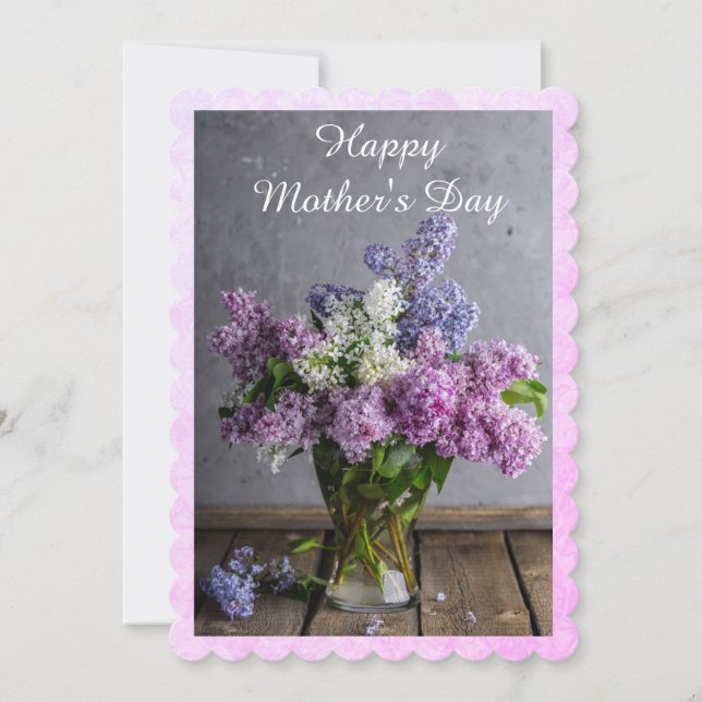 Jolies Lilacs dans Vase carte de fête des mères (Devant)