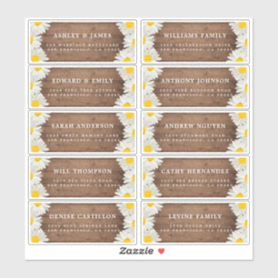 Jolies marguerites Rustic Wood Étiquette de adress