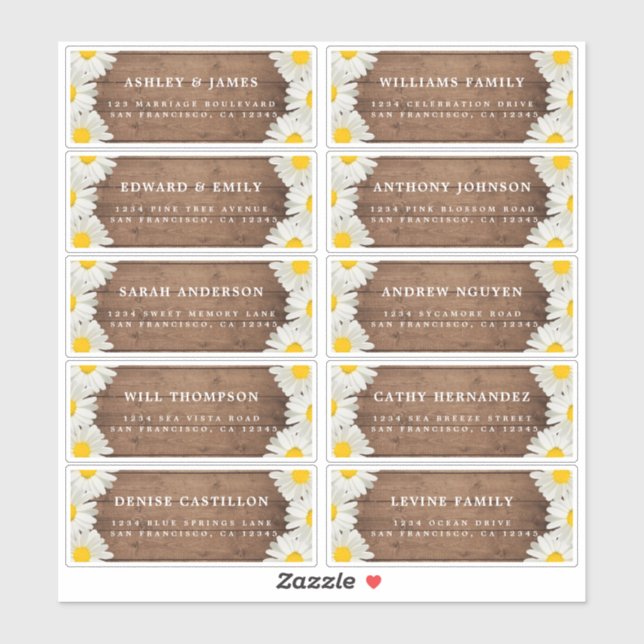 Jolies marguerites Rustic Wood Étiquette de adress (Feuille)