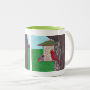 Jolies oiseaux, Cardinaux à la mangeoire, mugs
