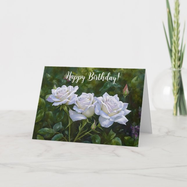 Jolies roses blanches carte d'anniversaire artisti (Devant)