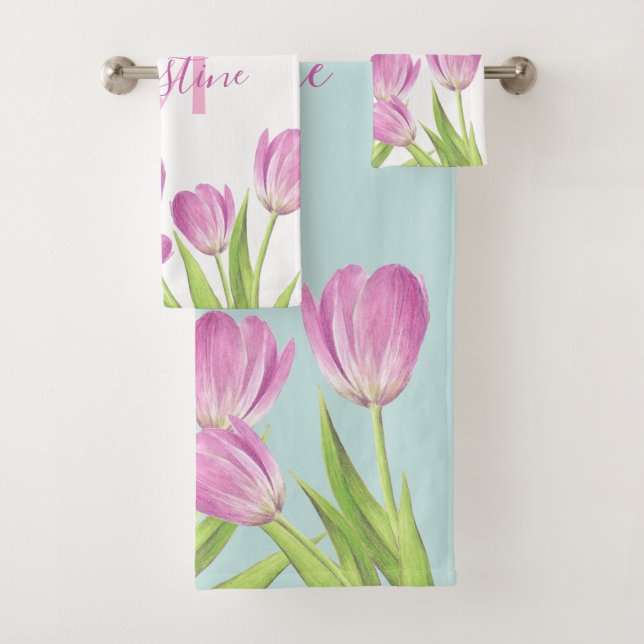 Jolies tulipes roses printemps Élégant monogramme  (En situation)