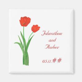 Jolies tulipes rouges Enregistrer la date Magnets