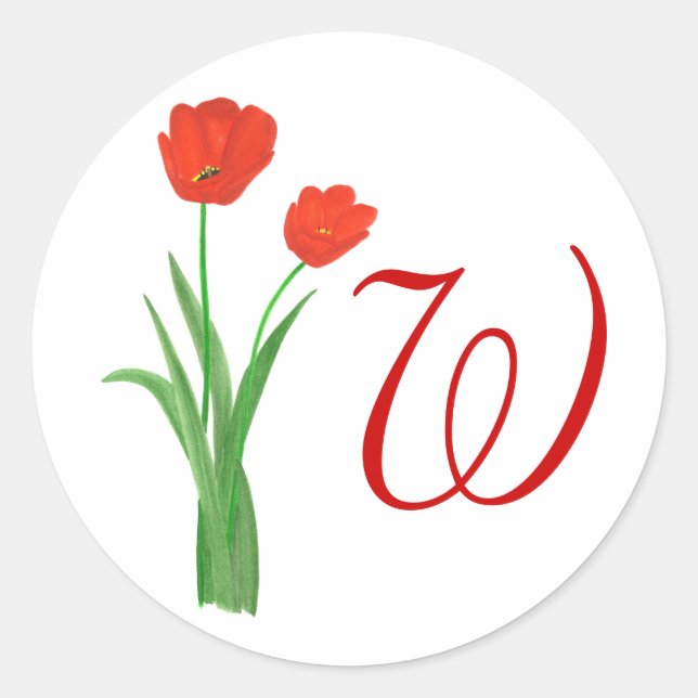 Jolies tulipes rouges, Stickers Mariage Monogramme (Devant)