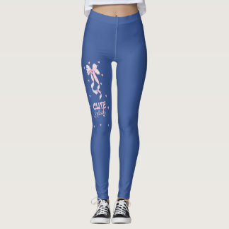 Jolis leggings de gym en denim bleu avec ruban ros