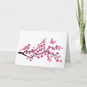 Jolis oiseaux sur carte de branche de fleurs de ce