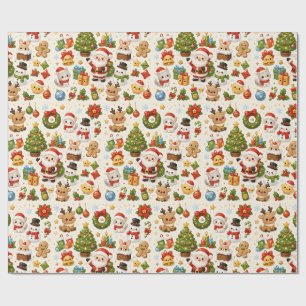 Jolis personnages de Noël Kawaii papier cadeau
