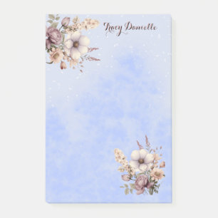 Jolis Post-it Notes Fleurs Bleu Pastel Personnalis