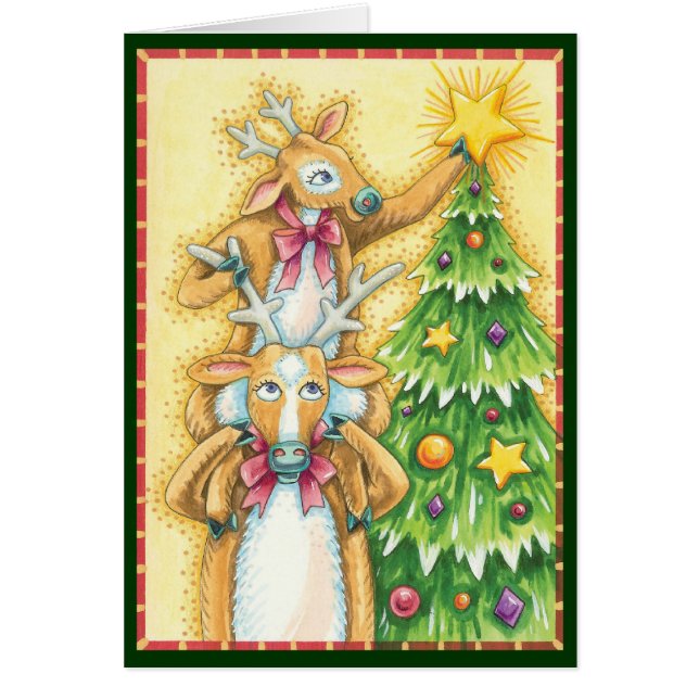 Jolis rennes de Noël avec une étoile sur l'arbre d (Devant)