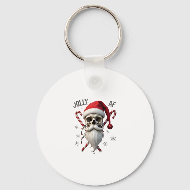 Jolly Af Christmas Skull Santa Hat Happy Xmas Holi Schlüsselanhänger (Vorderseite)