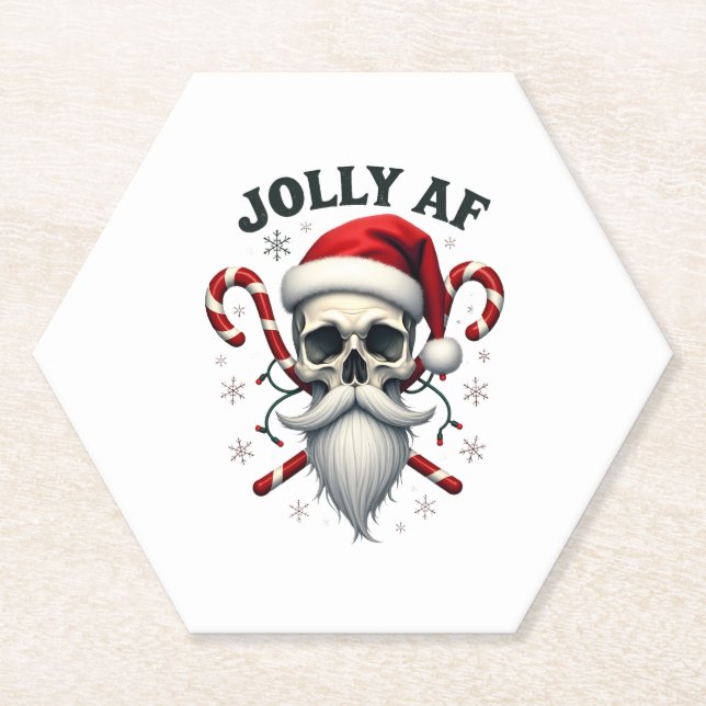 Jolly Af Christmas Skull Santa Hat Happy Xmas Holi Untersetzer (Vorderseite)