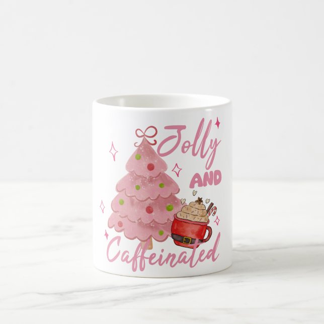 Jolly and Caffeinated Christmas Tree Coffee Design Kaffeetasse (Mittel)