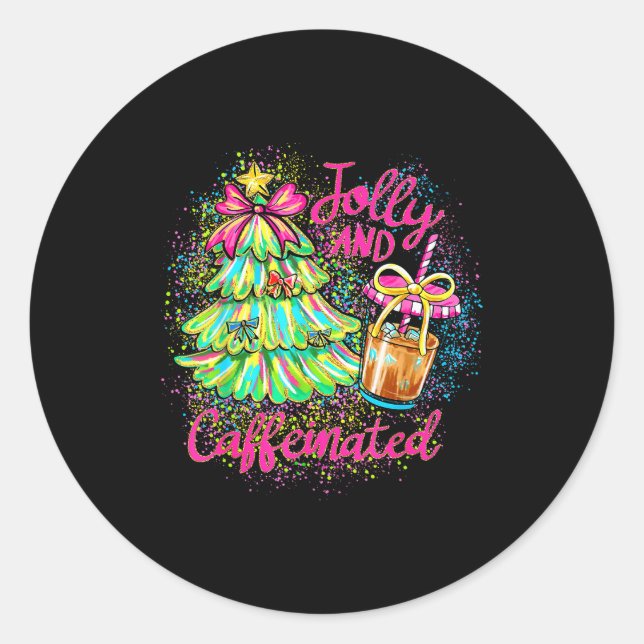 Jolly And Caffeinated Christmas Tree Coquette Bow  Runder Aufkleber (Vorderseite)